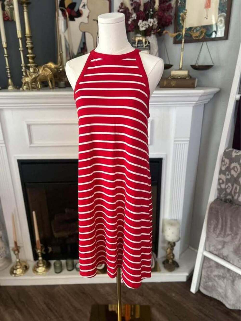Old Navy Red and White Striped Dress Size Medium